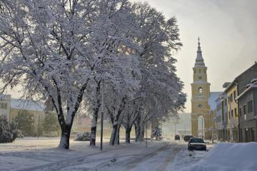 Pohľad na Evanjelický kostol v zime Pohľad na Evanjelický kostol v zime